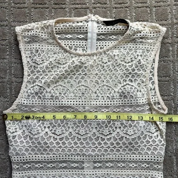 Zara Semi-Sheer Lace Midi Dress Women's M Cream Nude Minimalist Coquette EUC - Picture 11 of 13